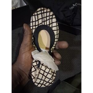 YOSI Samra NEW YORK Foldable Ballet Flat Womens 5 White Black Fur